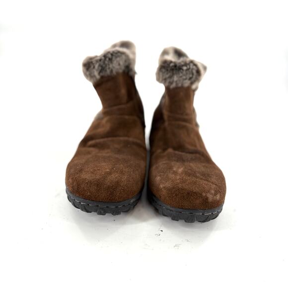 Khombu Womens Faux Fur Hiker Boots 8 Brown Suede Ankle Booties Comfort - Picture 8 of 8